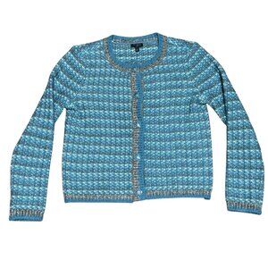 Talbots Petite Small Blue Taupe Button-Up Cardigan Sweater Cotton Blend